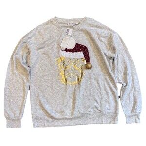 WORKSHOP REPUBLIC Women’s Christmas Sweatshirt Pug Santa Hat Christmas Small NEW